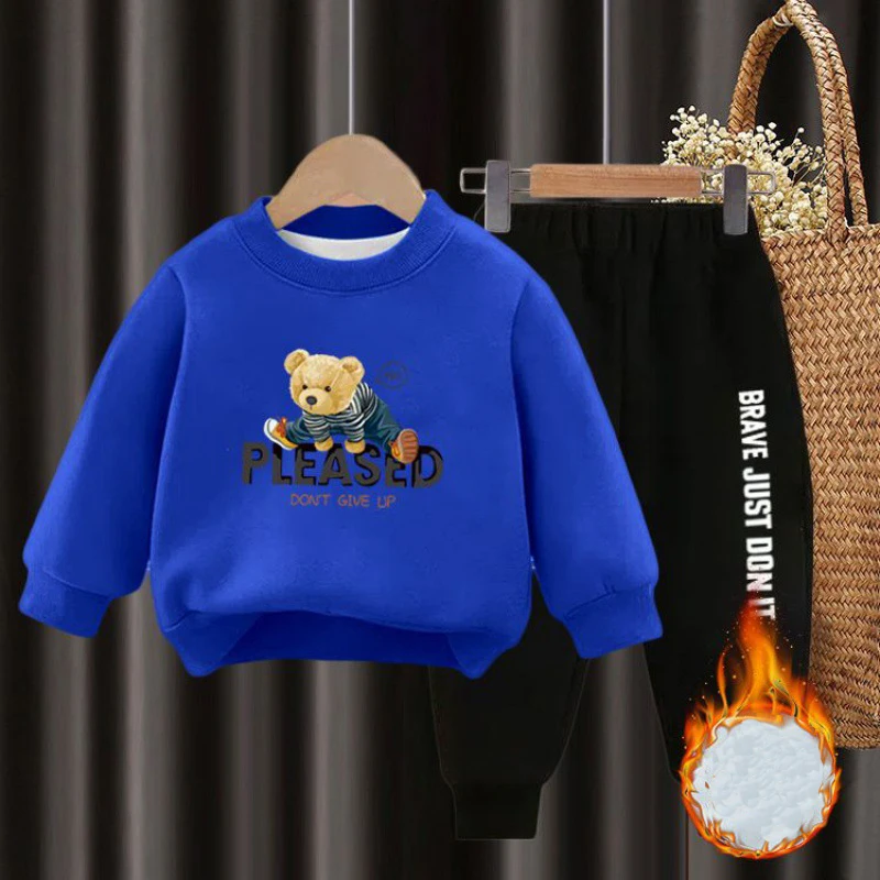 2pcs Boys Girls Childrenâs Fleece Clothes Outwear Sets Autumn Winter Kids Hooded Sweatshirt Tracksuit Sportwear Suit For 2-10Y