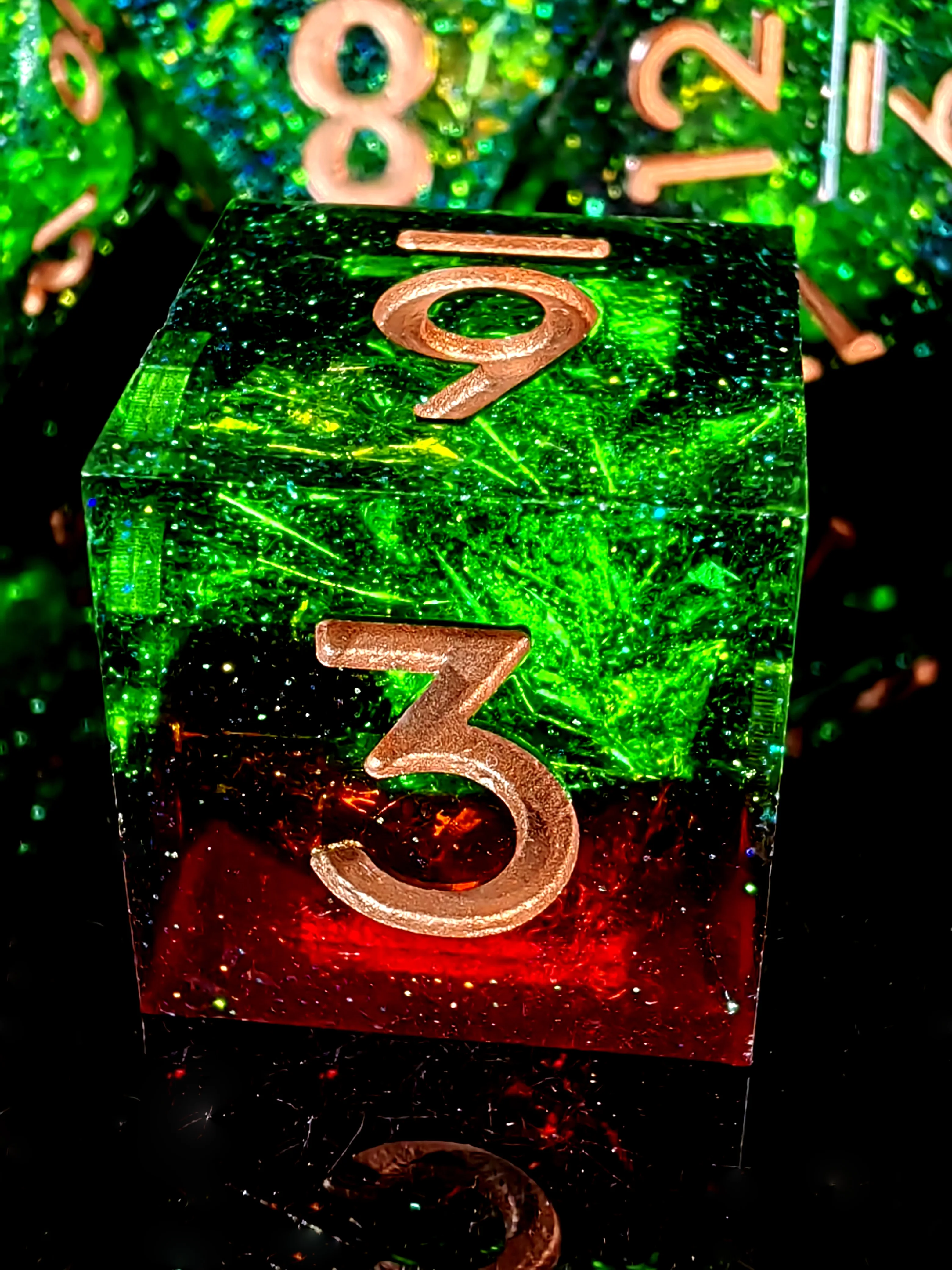 DnD Dice Set - 7 Piece Sharp Edge Resin Polyhedral Dice, Light Green with Bronze Numbers, for D&D RPG Tabletop Games