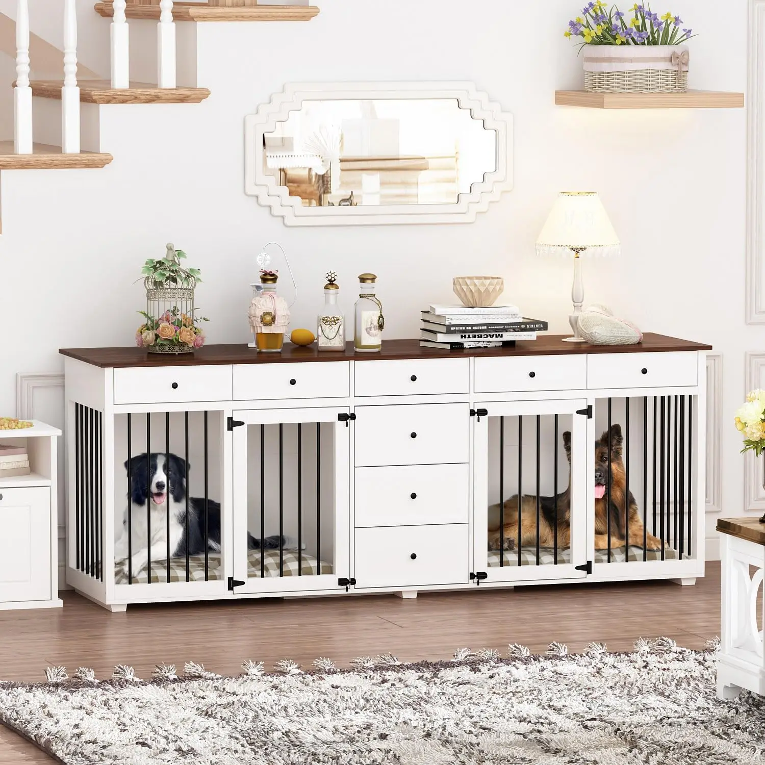 Large Dog Crate Furniture for 2 Dogs, 89