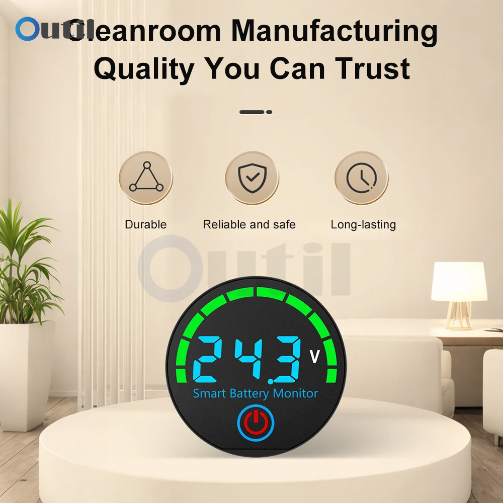 مؤشر مستوى البطارية LED العالمي مع وظيفة ذاكرة انقطاع التيار الكهربائي، شاشة جهد تيار مستمر 7-55 فولت لبطارية حمض الليثيوم