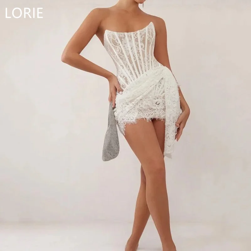 

LORIE Short Lace Applique Wedding Dresses Sexy Sleeveless Wedding Gown Wrap The Buttocks Bride Gowns Customized 2025