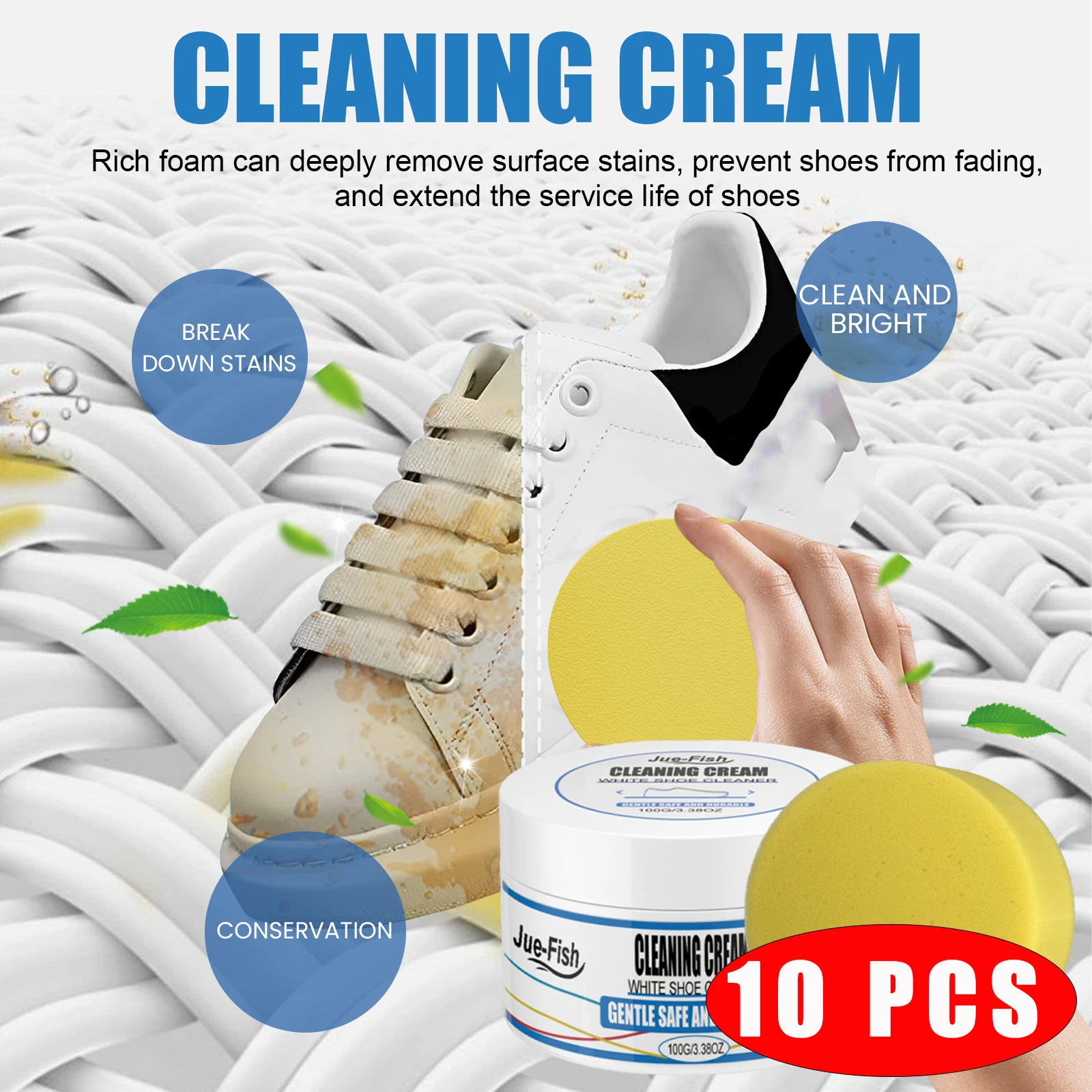 10pc Shoes Cleaner Cream Multifunction White Shoes Cleaning Brightening Whitening Agent Sneakers Yellowing Stain Remover Cleaner