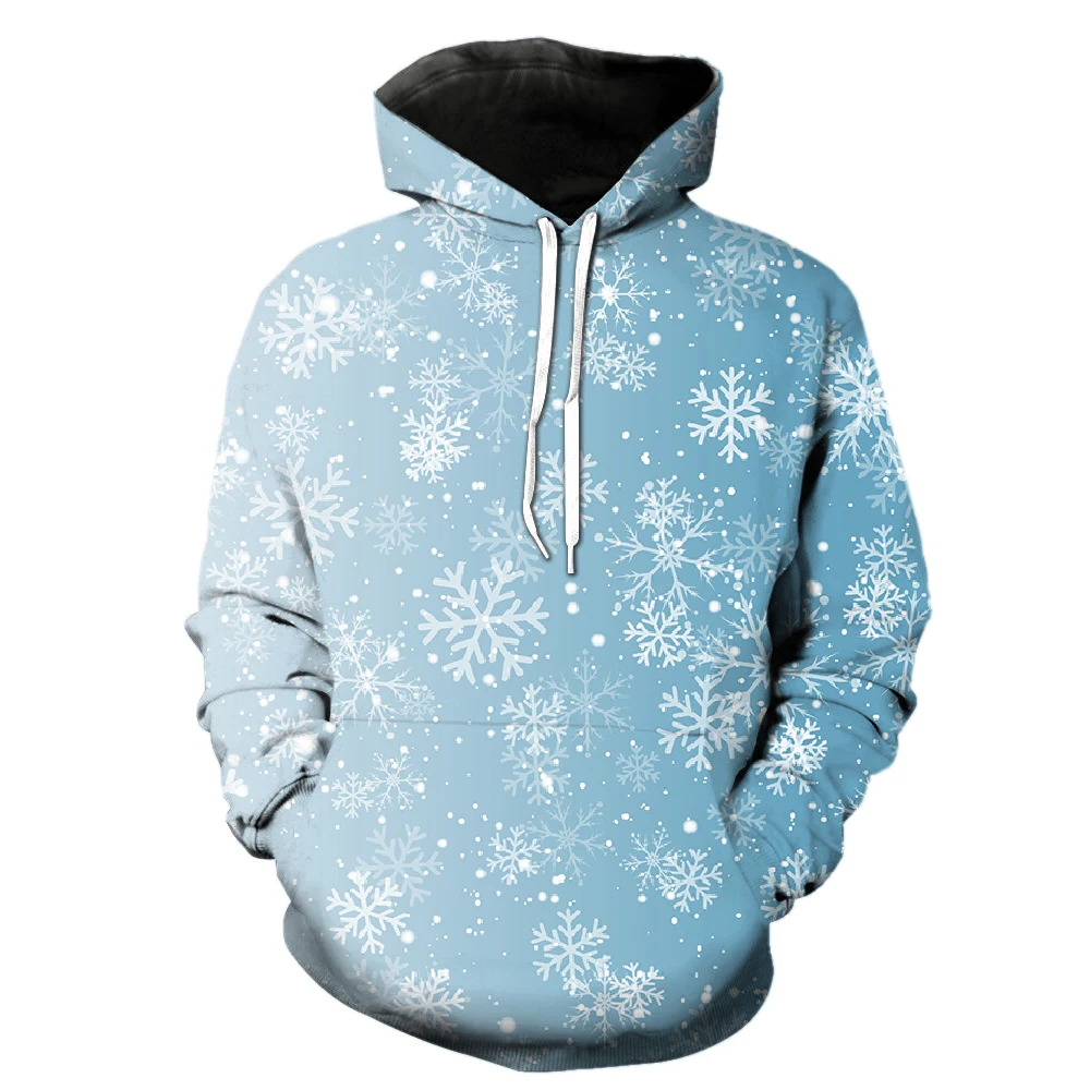 

Winter Snowflakes Men's Hoodies Tops Oversized 3D Printed Sweatshirts Spring Casual With Hood Jackets Hip Hop Teens Streetwear