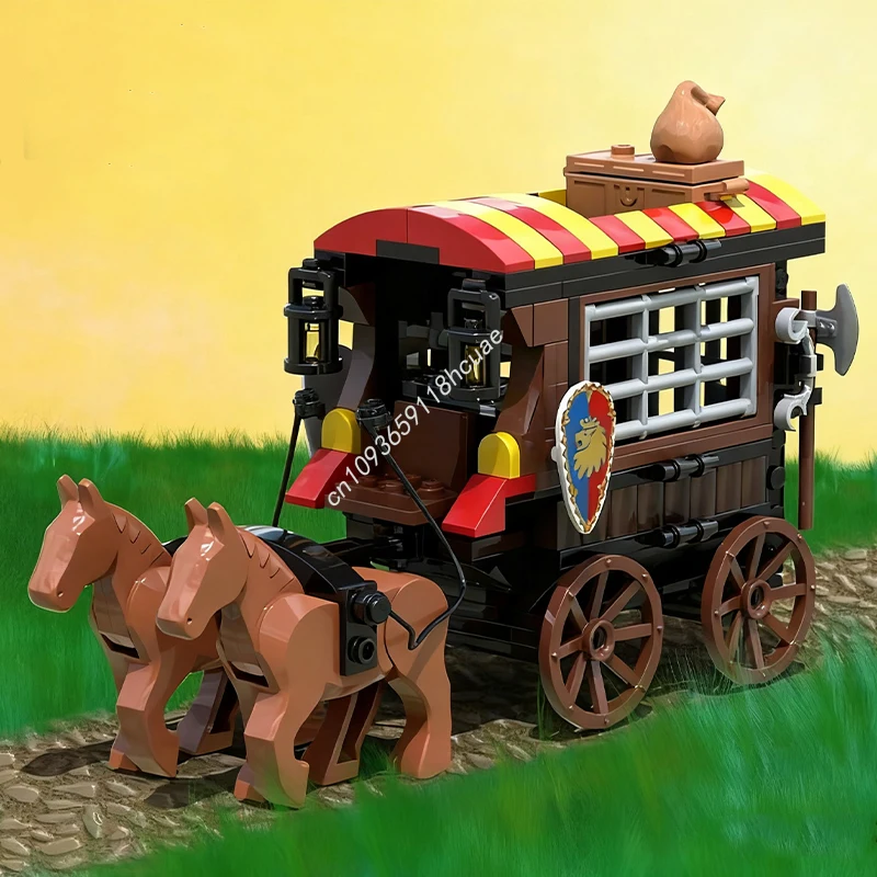 179 個 MOC ライオン騎士団囚人馬車城モデルビルディングブロック DIY クラフトおもちゃ建築モジュラーレンガクリスマスギフト
