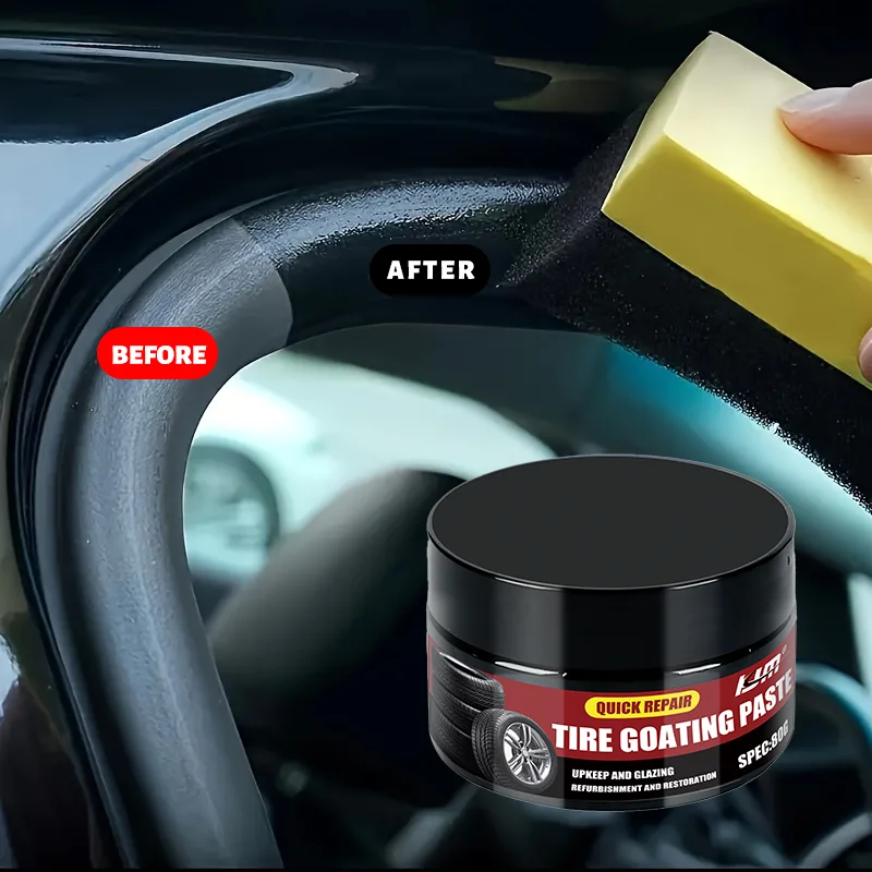 KJM 80G Professional Tire Black Coating Paste Deep Black Shine Restorer Long-Lasting Protection Tires Refurbishment
