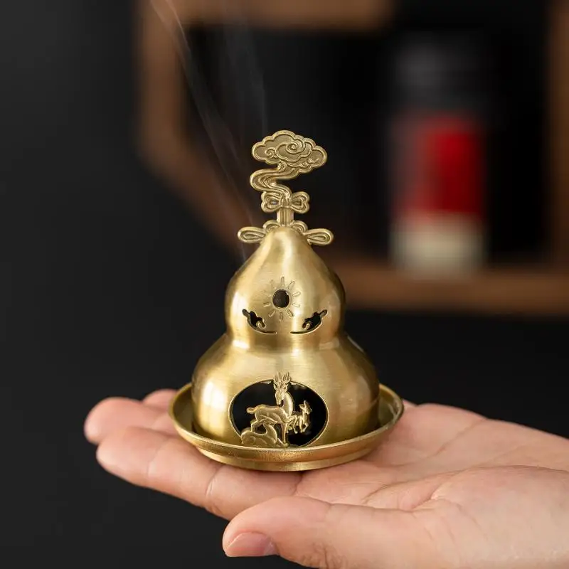 Copper Incense Burner, Chinese Style, Light Luxury, Household Indoor Pure Sandalwood Aroma Burner, High-Grade Agarwood Incense
