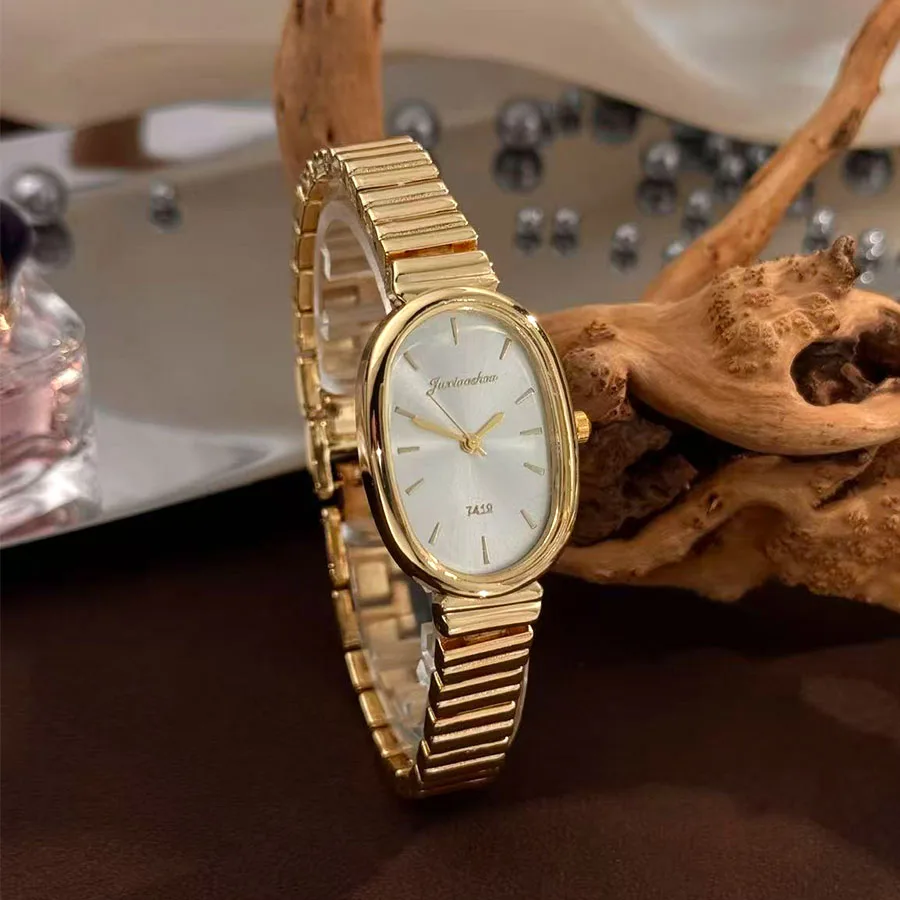 ساعة كوارتز بيضاوية عصرية جديدة للسيدات باللون الذهبي القديم، ساعة ذهبية صغيرة أنيقة، ساعة عصرية راقية للنساء #1