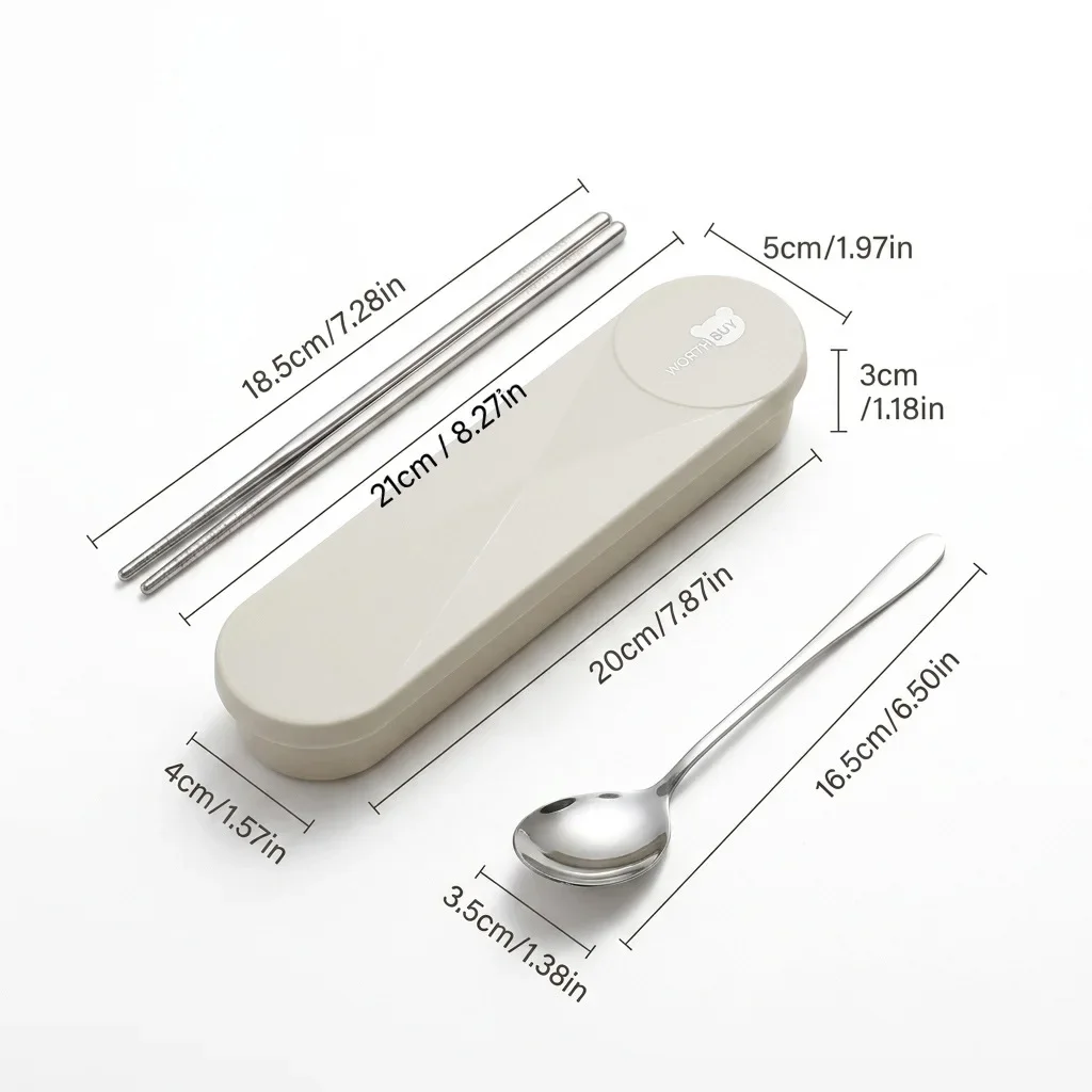 DSA Student Office Worker Tableware Set Stainless Steel Spoon and Chopsticks Silent Portable Tableware with Storage Box