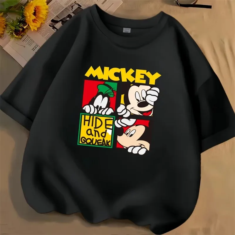 

Модная детская футболка с принтом Микки Мауса Диснея, летний подарок, футболка из чистого хлопка с круглым вырезом и короткими рукавами