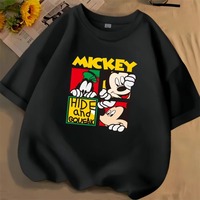 Disney Mickey Mouse Fashion Printed Children's T-shirt Summer Gift Round Neck Short Sleeve Pure Cotton T-shirt