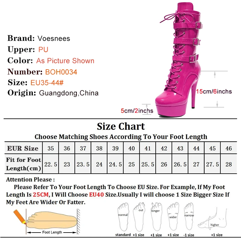 Heels Women 15CM/6Inch High Heels Belt Buckle Platform Sexy Runway Ankle Boots Lace-up Nightclub Knight Sexy Pole Dancing Black