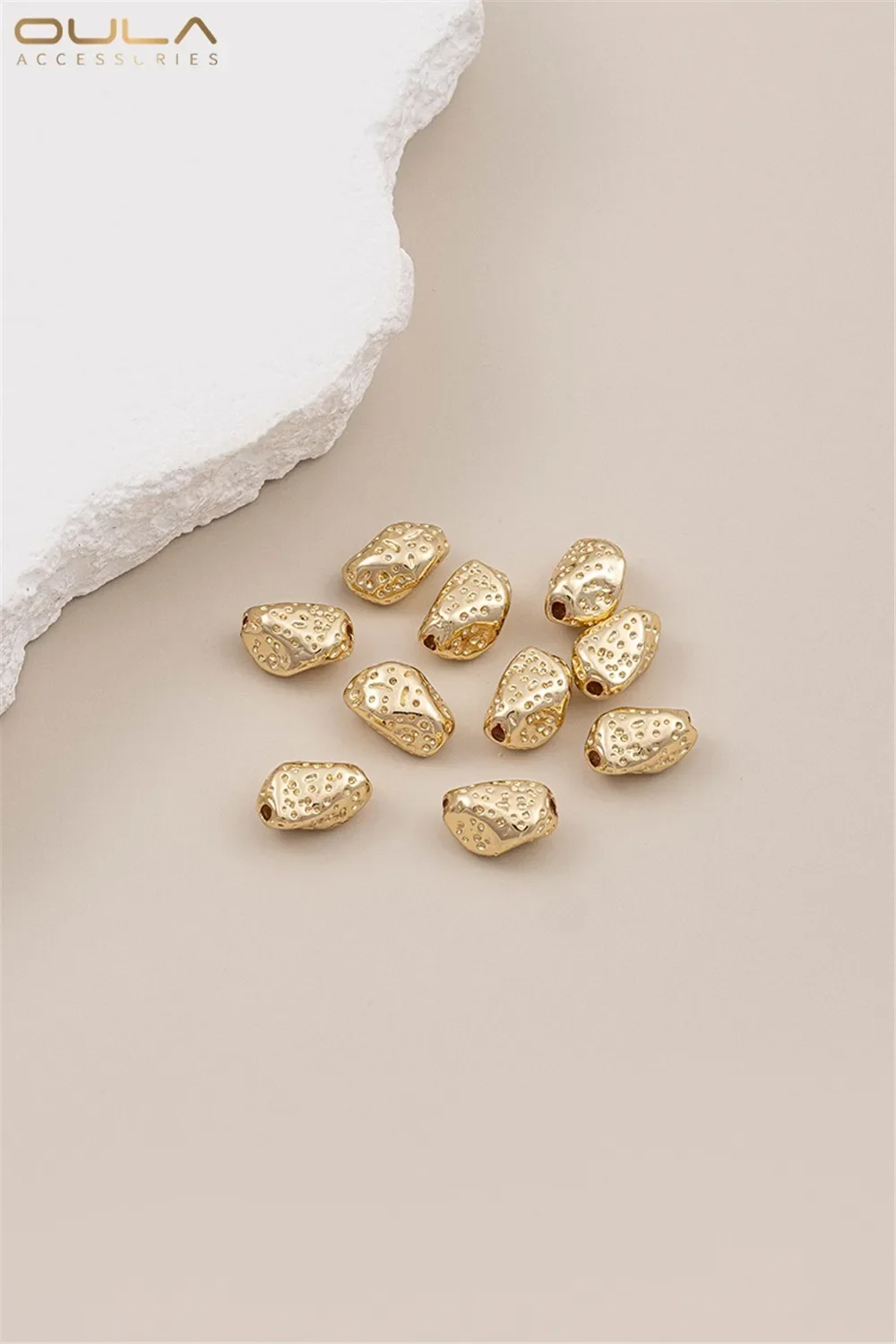 

14K Gold-plated Irregular Concave Convex Shaped Stone Beads Meteorite Spacer Beads Handmade Loose Beads DIY Jewelry Accessories