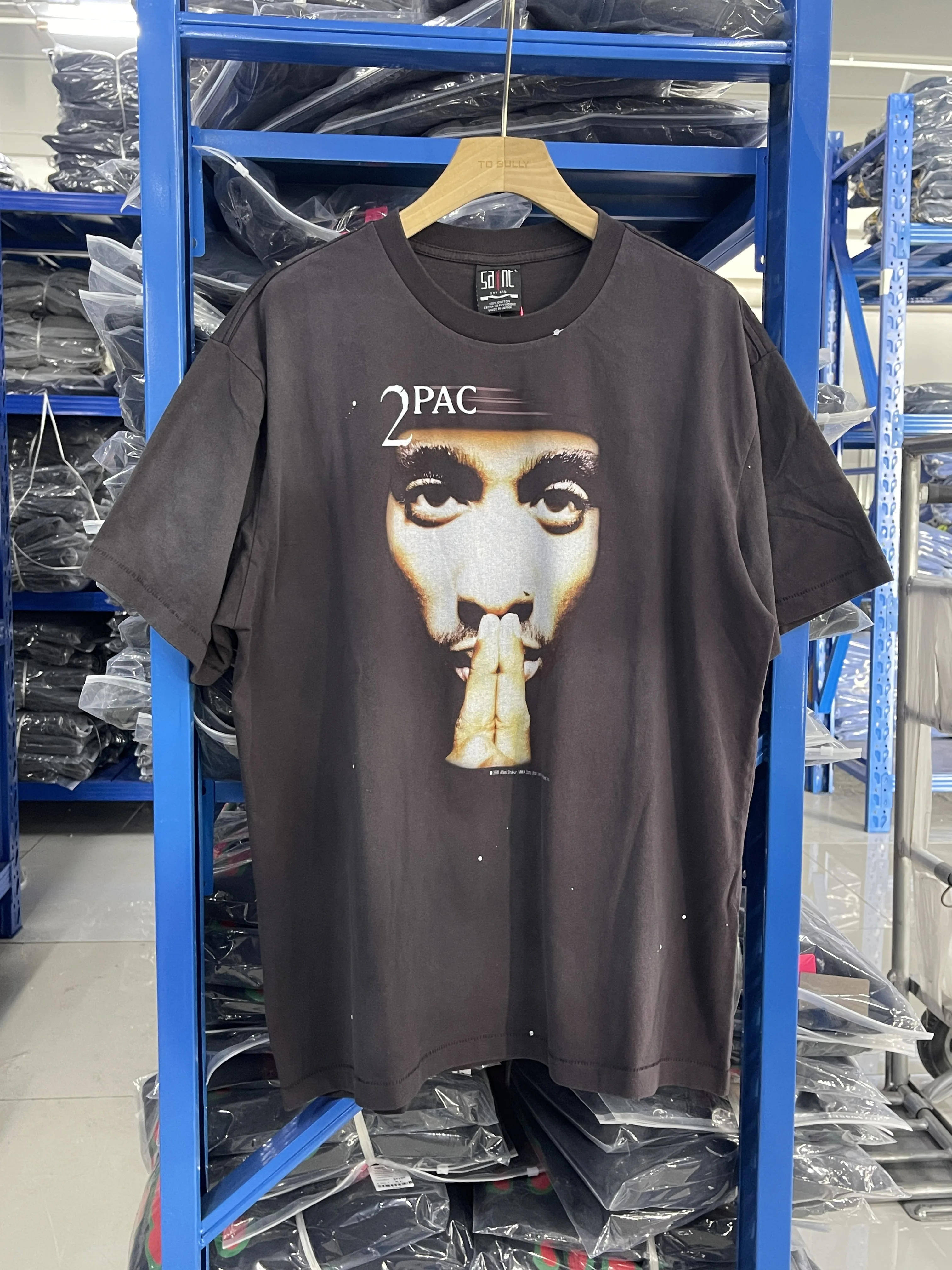 25SS Vintage SM Brand Fashion 2PAC High-Street Hip-Pop Cotton Casual Oversized Washed Short Sleeve T-Shirt For Men