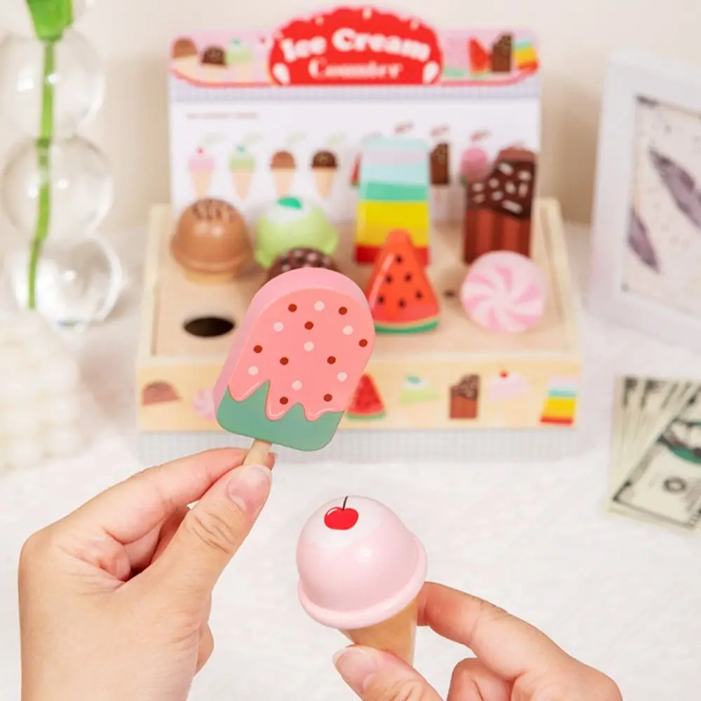 

Wooden Role-playing Ice Cream Toy Simulation Food Play House Counter Playset Pretend Toys Cognitive Miniature