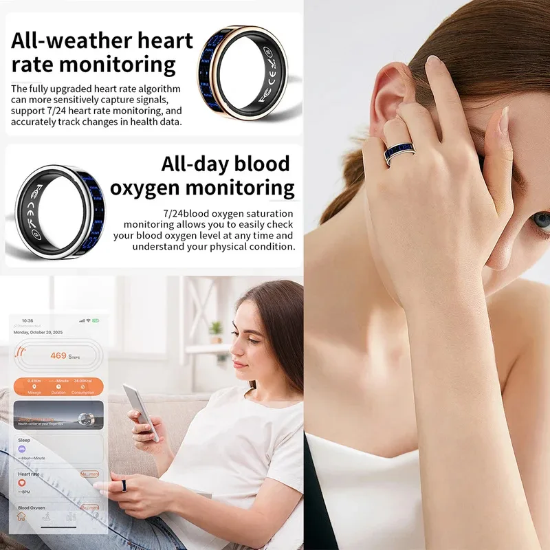 SR16 الفولاذ المقاوم للصدأ الذكية حلقة شاشة عرض المكالمات تذكير اللياقة البدنية خواتم ذكية IP68 مقاوم للماء الأكسجين في الدم معدل ضربات القلب #5