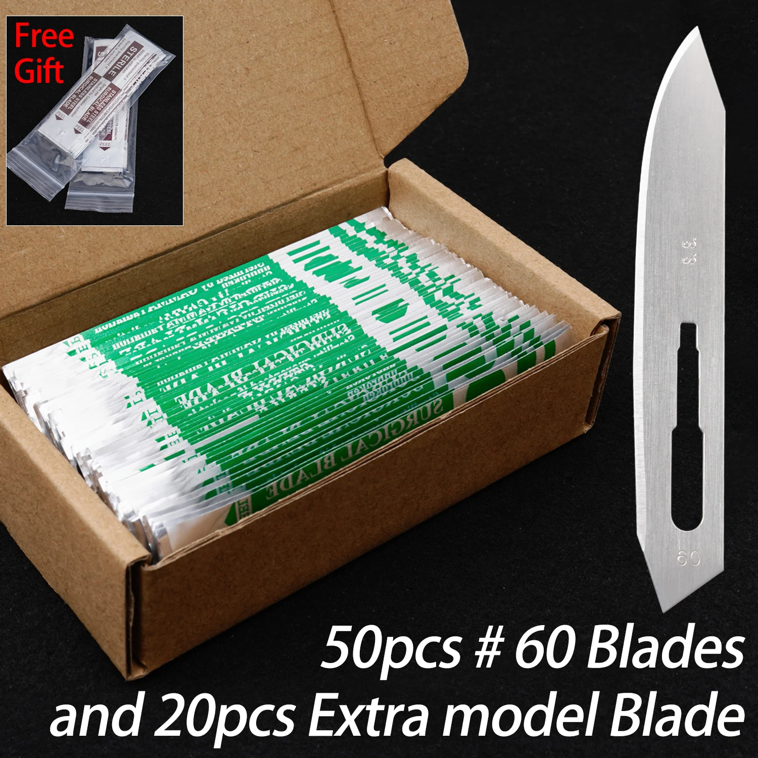 

50шт # 60 лезвий для скальпеля, 0,4 мм, лезвия в индивидуальной упаковке из нержавеющей стали, купить дополнительную бесплатно, 20 шт., лезвие для случайной модели