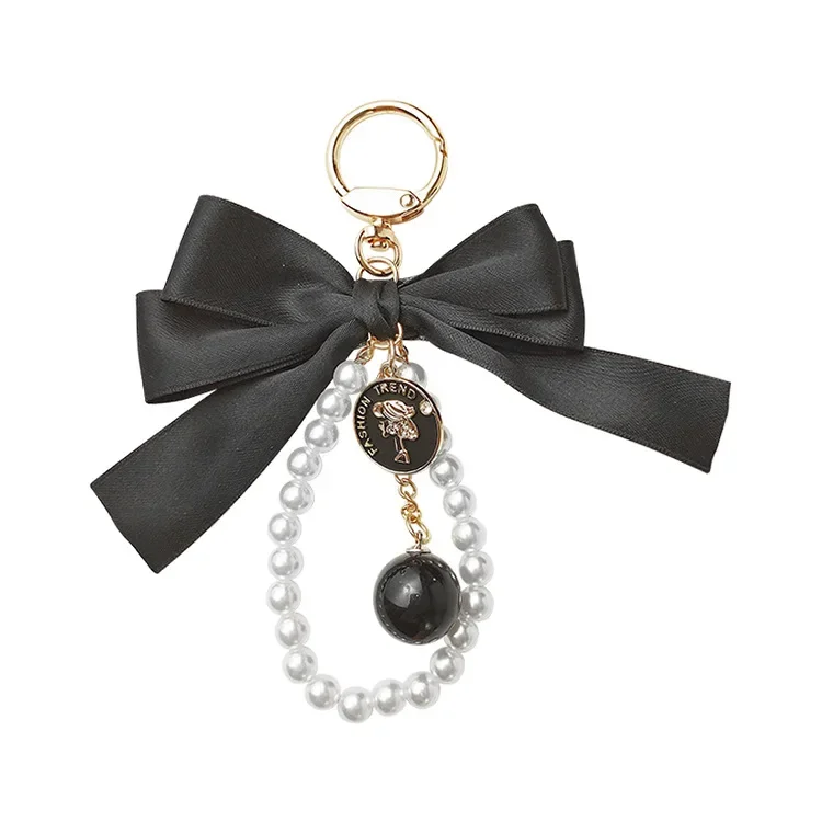 2023 Fashion Pearl Keychain Lovely Bow-tie Charm Key Chain for Handbag Purse Car Keyrings Decoration Jewelry Gift