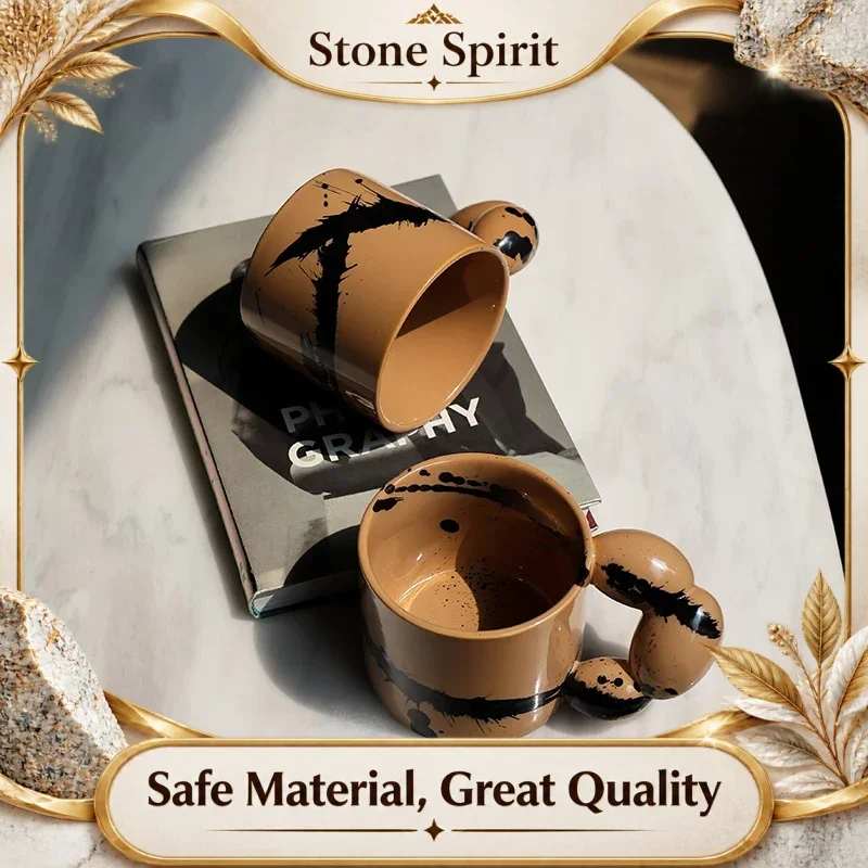 【Premium】AhunderJiaz Vintage Ceramic Ceramic Coffee Mug Set Caramel Chocolate Latte Mug Kitchen Drinkware Set Home & Garden