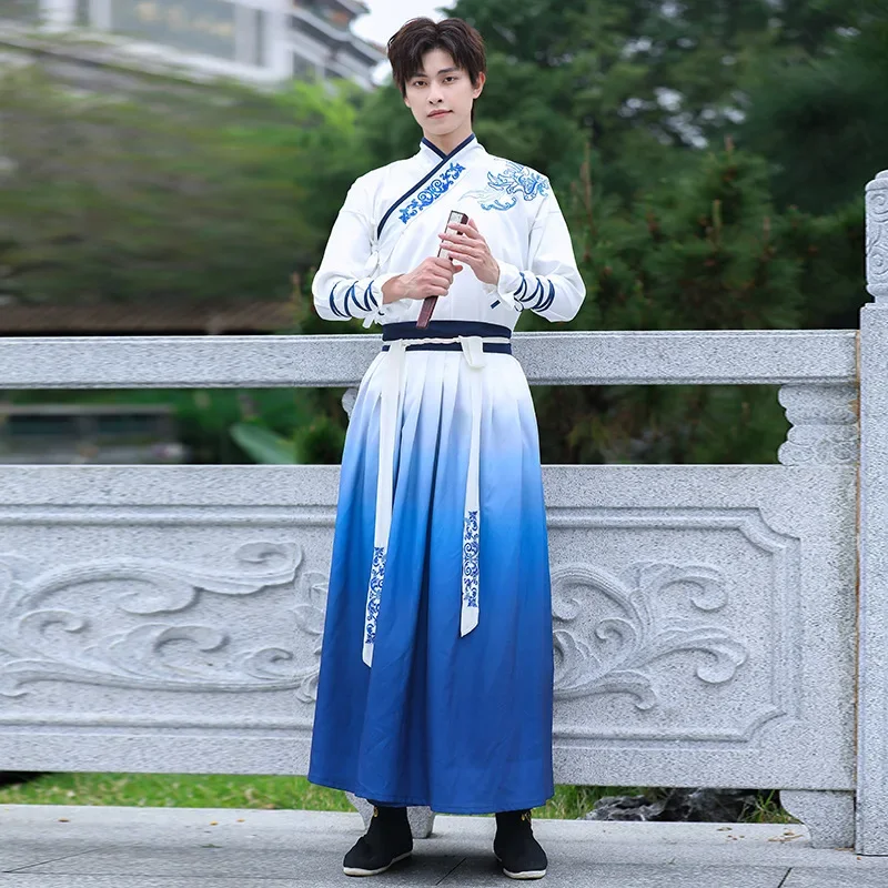 남성용 한푸 로브, 중국 전통 코스튬, 코스프레 파티 복장, 빈티지 자수 한푸 세트, 중국 전통 한푸 원피스