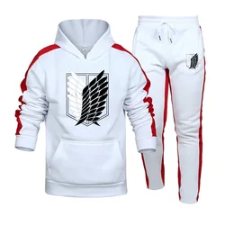Mens Tracksuit Print Casual Hooded Sweatshirt+Sweatpants 2 Piece Set Daily Jogging Sports Clothing High Quality Trend Outfits