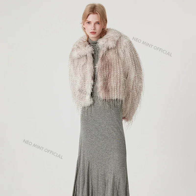 Neo Mint Exclusive Designer 2024 Winter Gradient Faux Peacock Fur Coat donna Furry nappe giacche di pelliccia Chic Y3k ragazze capispalla