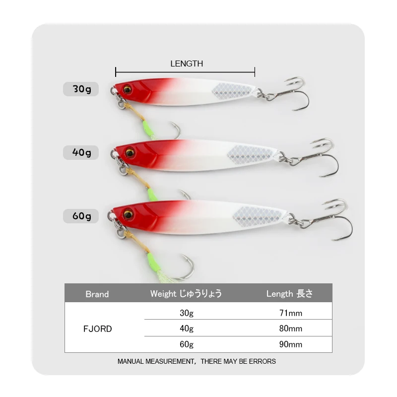 FJORD 20g 30g 40g 60g Metal Jig Shore Casting Hard Bait Scale Tail Night Glow Sea Fishing Lure Artificial Bait Fishing Equipment