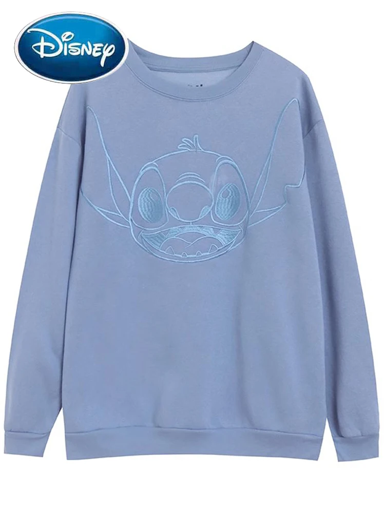 

Disney Stitch Little Monster Cartoon Print Embroidery Sweatshirt Fashion Women O-Neck Long Sleeve Jumper Tee Tops Streetwear