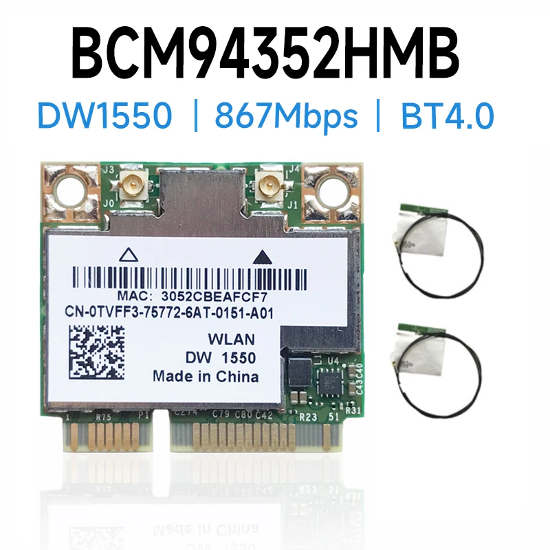 WDXUN for BCM94352HMB DW1550 WiFi card + Bluetooth 4.0 867Mbps WLAN Wireless-AC 867Mbps 802.11ac PCI-E 2.4GHz  5GHz