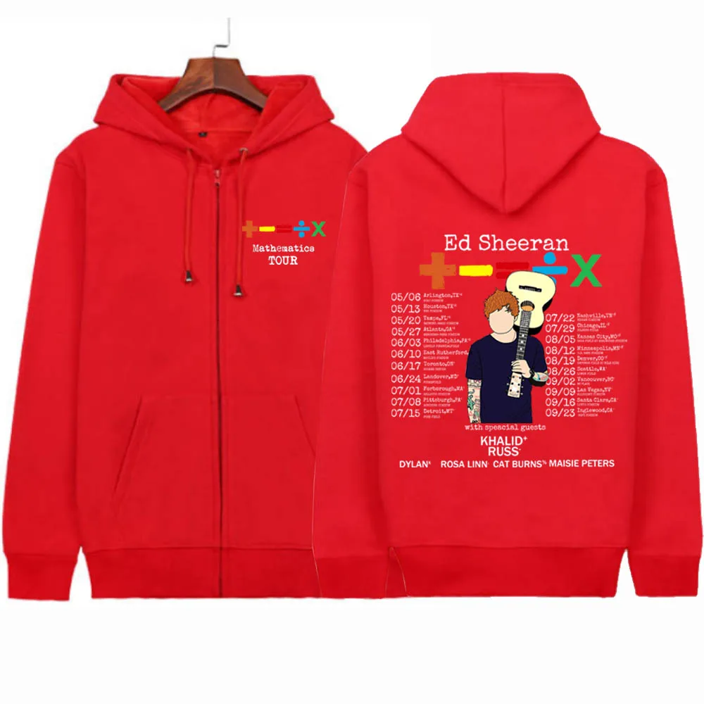 Kpop Ed Sheeran jaket ritsleting Ed Sheeran matematika Tour 2024 Zip Up Hoodie Sweatshirt lengan panjang mantel Hadiah