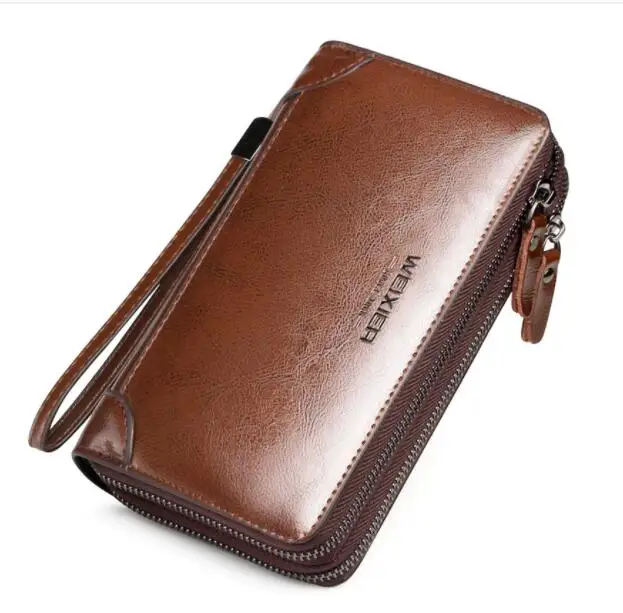 Men Long PU Leather Wallet Double Zipper Coin Pocket Male Purse Casual Business Card Holder Vintage Large Wallet Male Clutch Bag