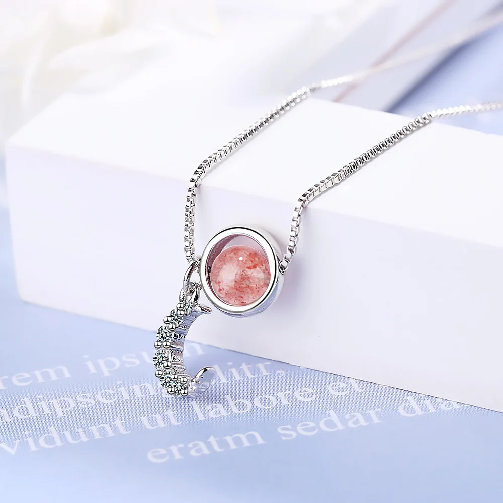 Gargantilla de cristal de fresa rosa de plata de ley 925 coreana, colgante para mujer, joyería para fiesta de boda, regalo