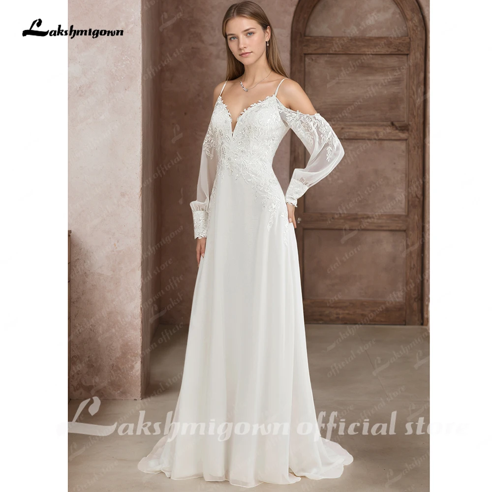 Lakshmigown Illusion Off-White Hochzeitskleid Schulterfreies Langarm-Brautkleid für Frauen Sommer Vestido De Novia Maßanfertigung – Detail 6