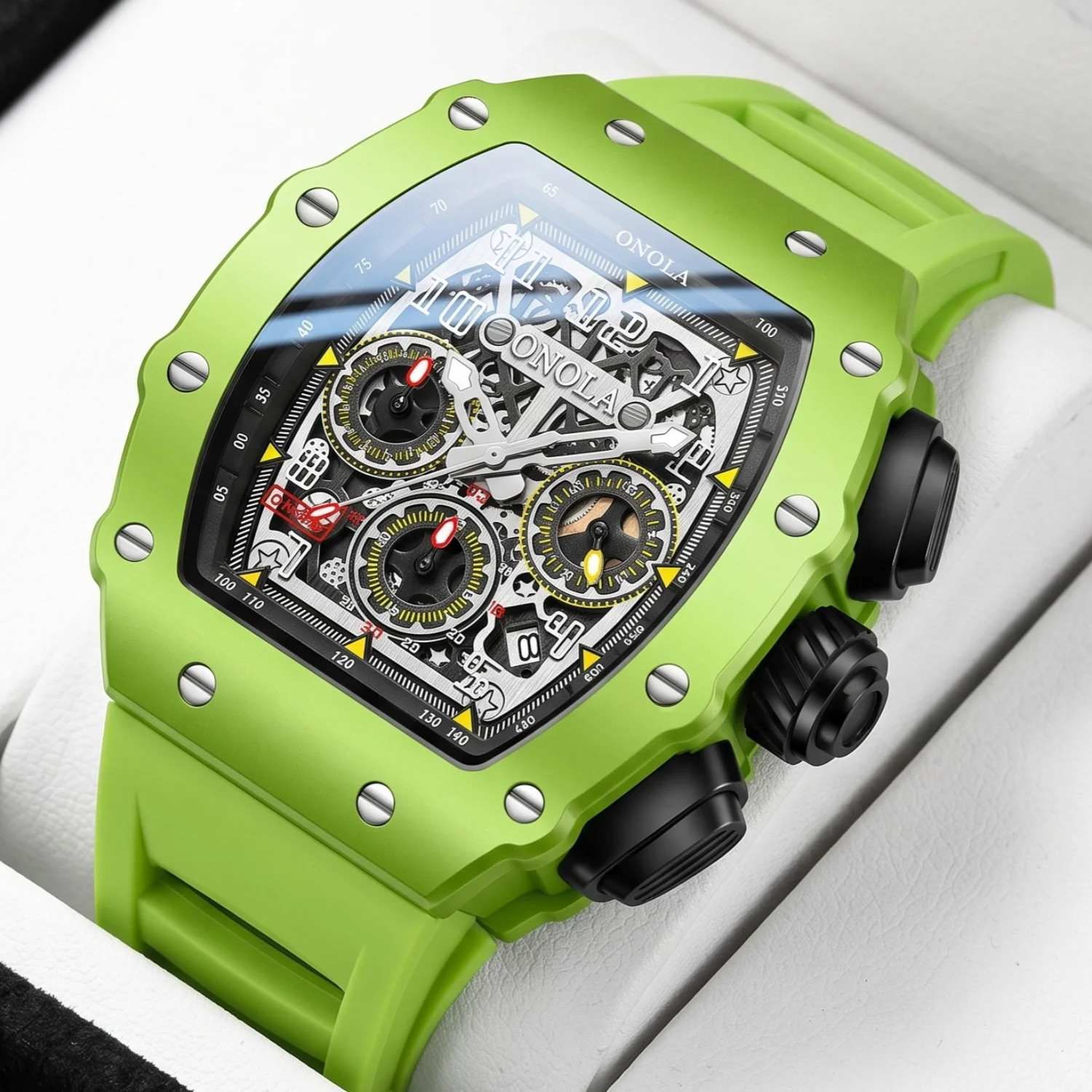 ONOLA Men's Timing Quartz Watch Silicone Strap Multi functional Dial Fashion Business Outing Party Wear Men's Daily Gifts