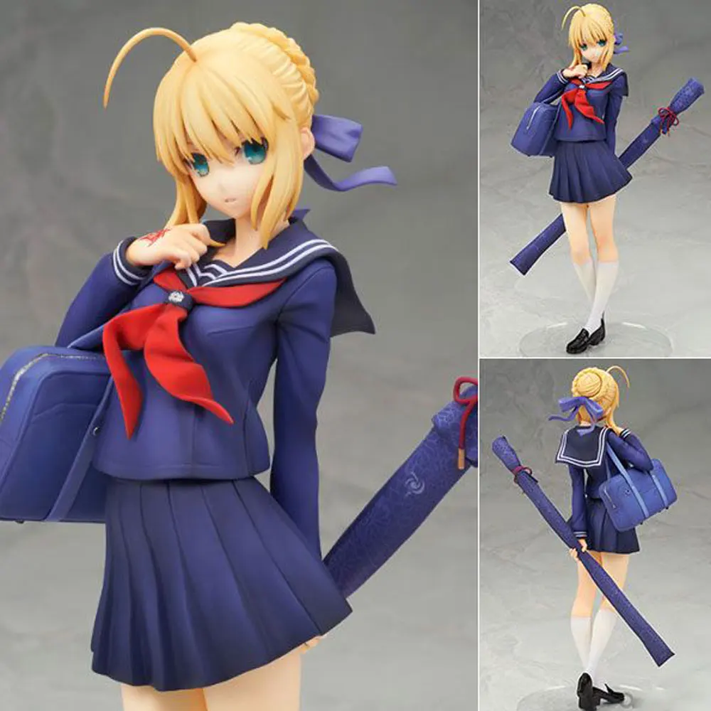 Figura Pendragon Altria de Anime Fate/Stay Night, uniforme de estudiante, modelo de animación de pie, colección de regalos, adornos decorativos, 22CM