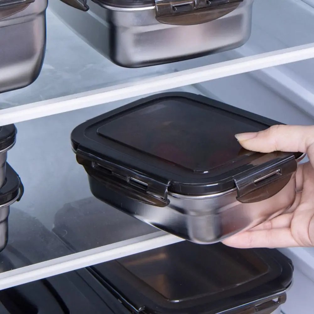 Large Capacity Stainless Steel Crisper with Handle Sealed Pickle Box Airtight Lid Korean Fresh-keeping Box Seafood