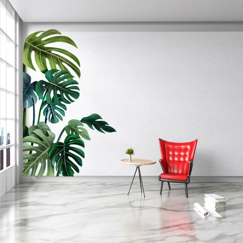 Large Nordic Green Leaf Wall Stickers for Living Room Bedroom Background Home Decor Art Removable PVC Eco-friendly Decals Murals