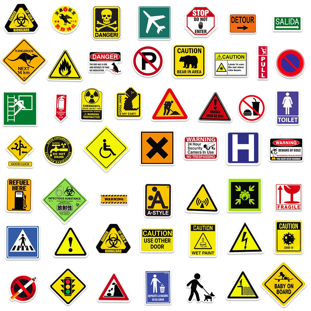 10/30/50pcs Waterproof Warning Signs Stickers Danger Banning Reminder Sticker for Wall  Window Car Motorcycle DIY Graffiti Decal