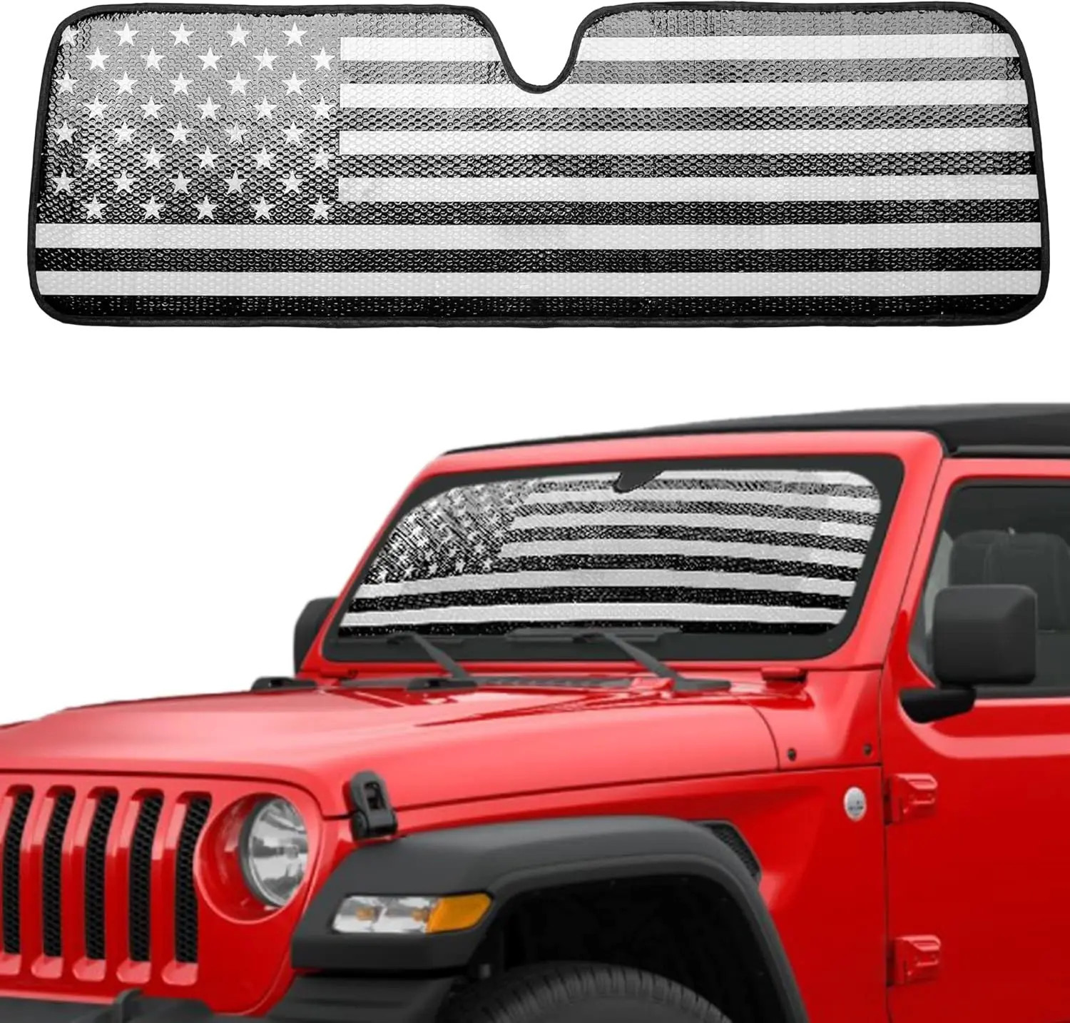 

Folding Front Window Sun Shade for Jeep Wrangler & Gladiator 1997-2023, American Flag Design