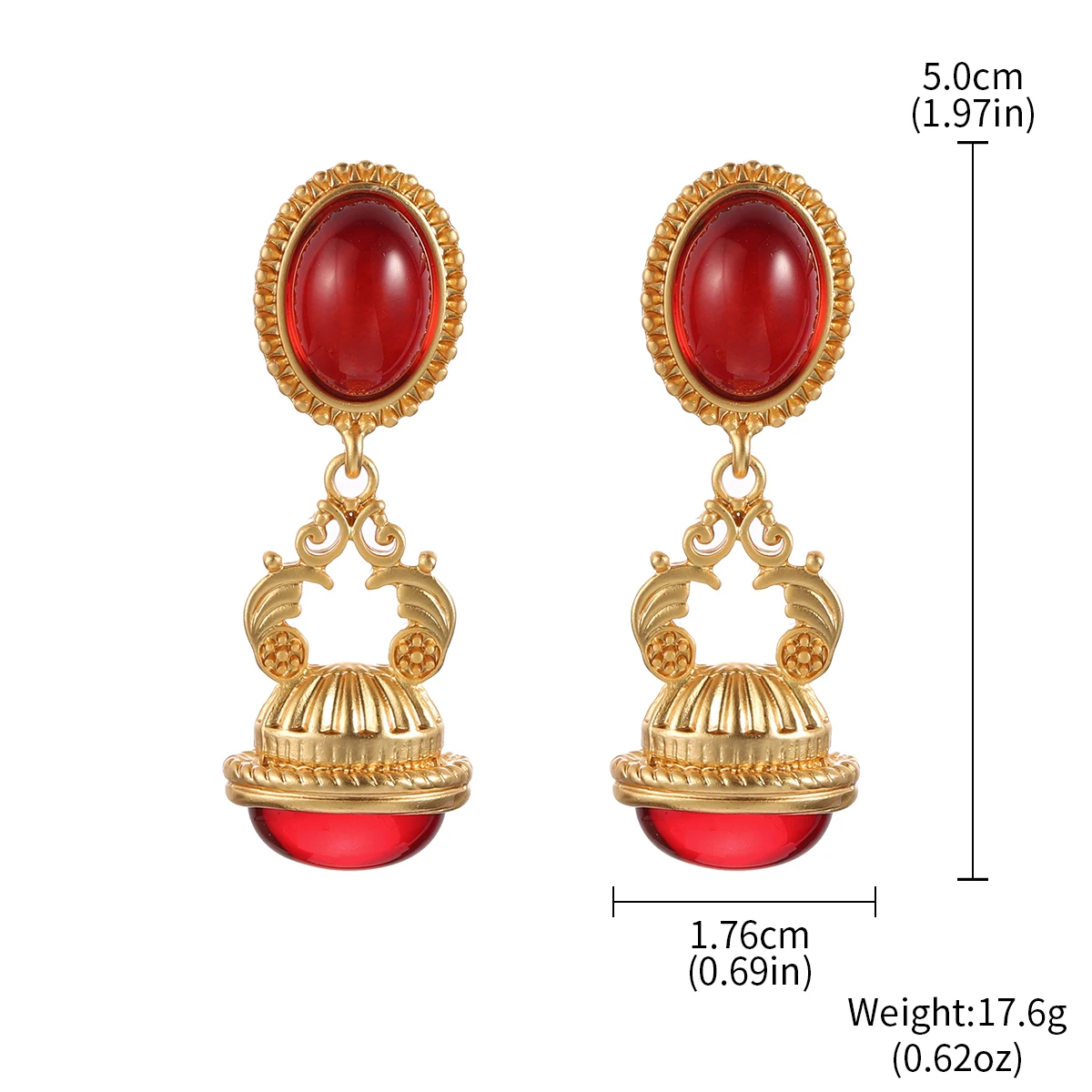 Vintage Baroque Red Crystal Drop Earrings for Women Luxury Gold Color Palace Filigree Dangle Earrings Party Statement Jewelry