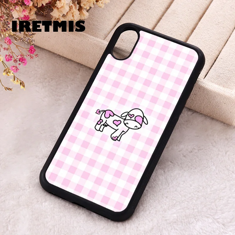 Iretmis Phone Cover Case For iPhone X XS Max XR 11 12 13 PRO MINI 14 15 16 Plus Rubber SiliconeTPU baby cow pink