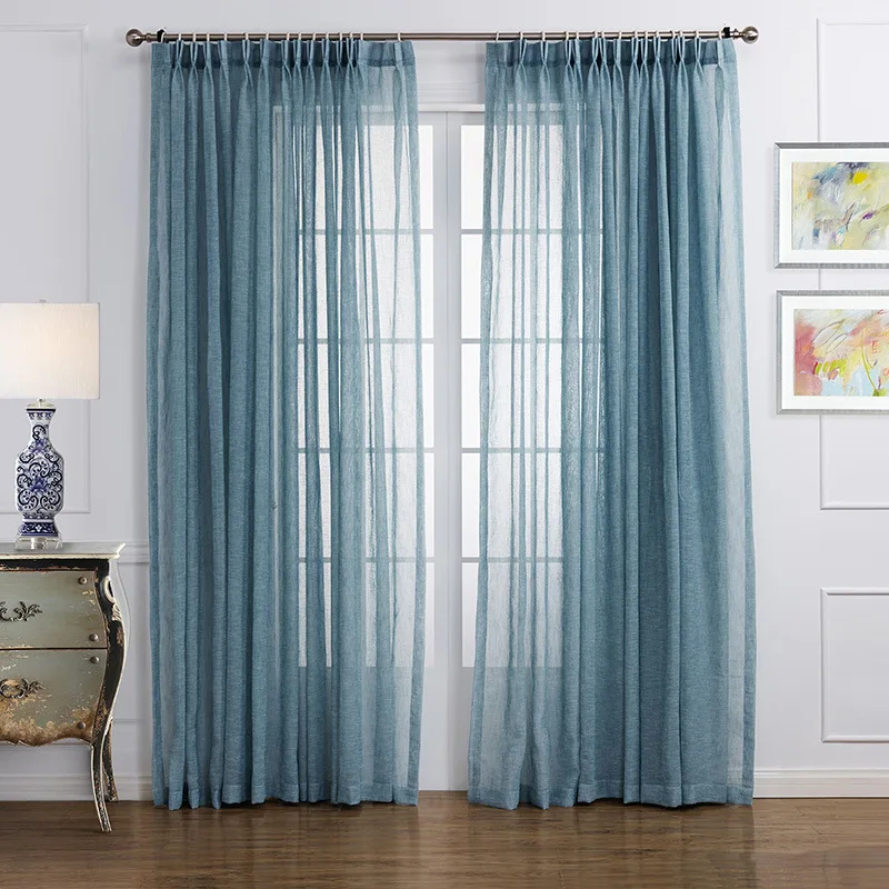 350cm Height Window Curtains for Living Room Solid Color Hotel Bedroom Tulle Curtains Coffee Sheer Blue Curtains Custom Made