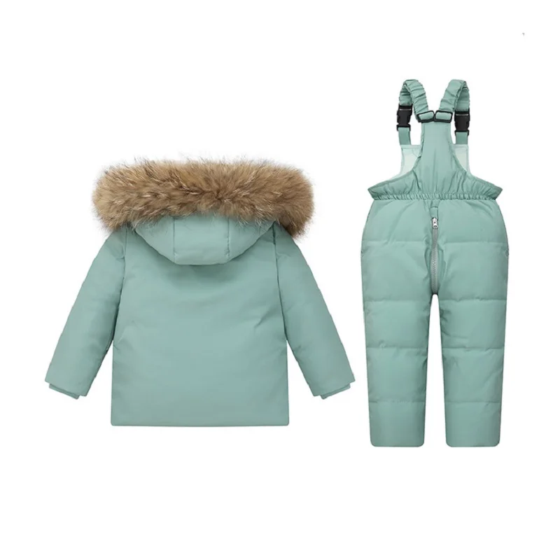 -30 Degree Russian Winter Children Boys 2PCS Clothes Set Waterproof Hooded Down Jacket For Girls Kids Jumpsuit Boy Overalls