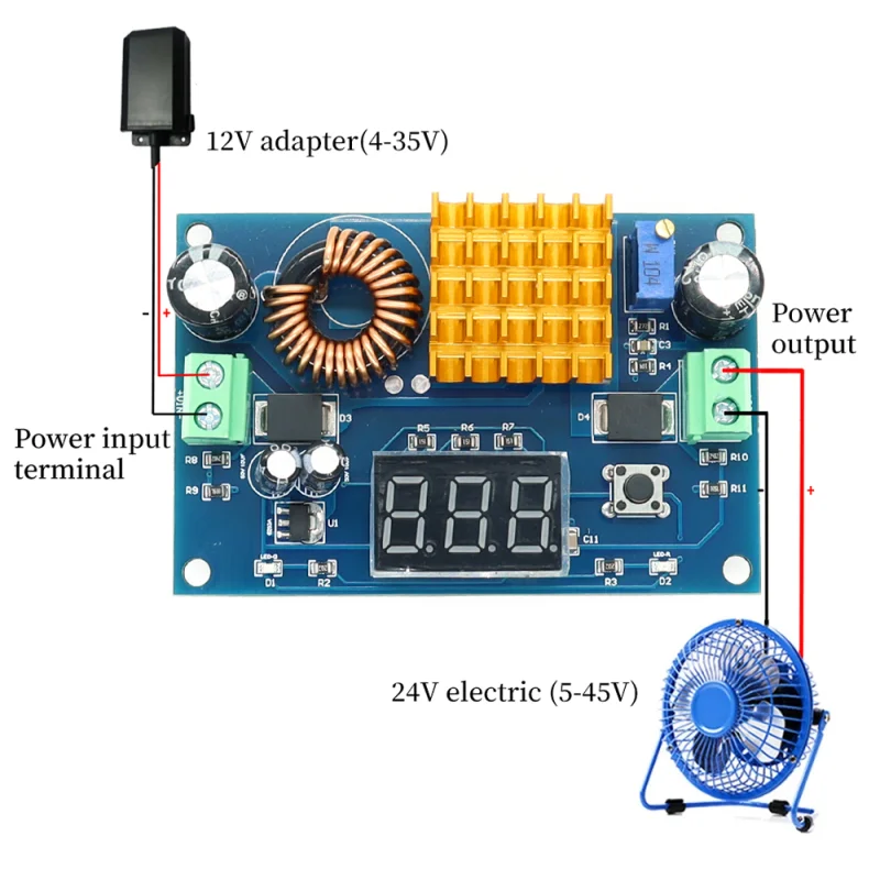 DC-DC Step Up Module DC 3V-35V to DC 5V-45V Boost Module Digital Voltmeter Boost Converter Board 5A Power Adjustable XH-M411