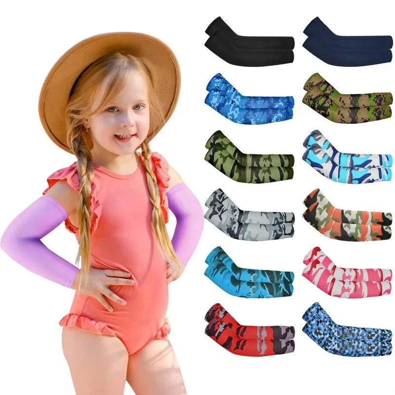 1Pair random color Kids Cooling Arm Sleeves Sun Protection Compression Forearm Sleeve Cover for Boys Girls