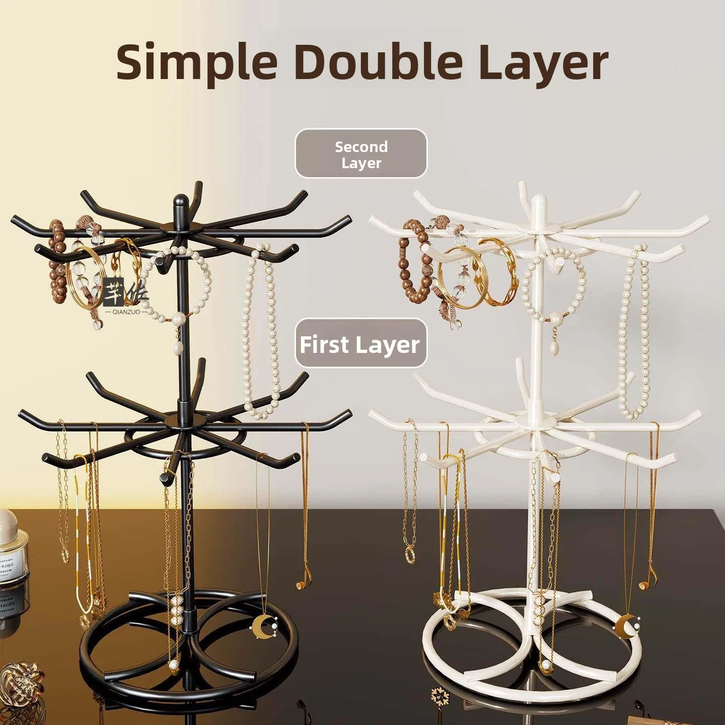 

Rotatable Multi-Layer Desktop Jewelry Display Stand Earring Necklace Bracelet Organizer Rack Simple Style Pure Color Popular ...