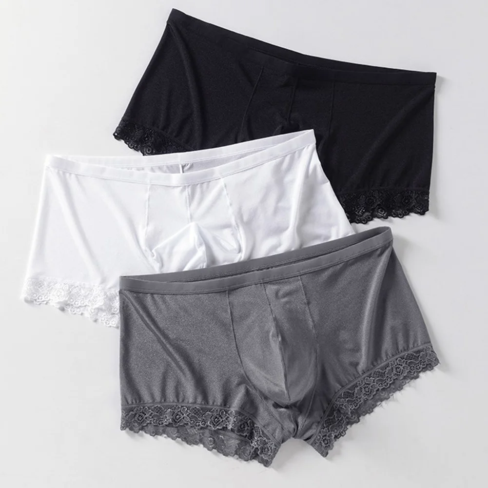 

Men Seamless Thin Lace Trunks Boxer Shorts Ice Silk Panties Solid Bulge Pouch Lingerie Quick Dry Briefs Extreme Men's Underwear