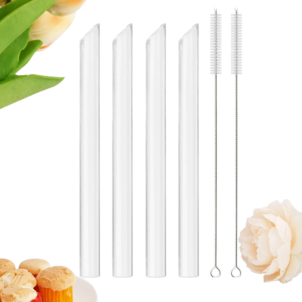 8/12/14mm Sharp Glass Straw High Borosilicate Reusable Drinking Straw Set Bubble Tea Milk Smoothies Cocktails Bar Accessories