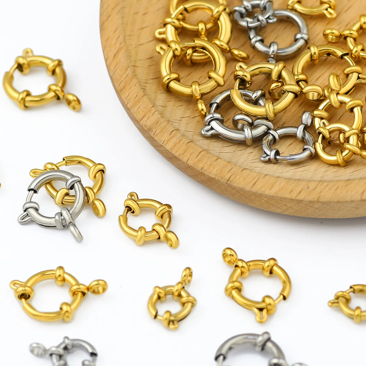 1 個ステンレス鋼ゴールドラウンドスプリングクラスプフックブレスレット鎖骨ネックレスクラスプコネクタ DIY ジュエリー作成用品