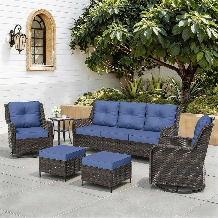 6-Piece Patio Furniture Set, Thick Wicker Outdoor Sectional Sofas with 2 Swivel Chairs, High Back Sectional Sofa Couch, Outdoor