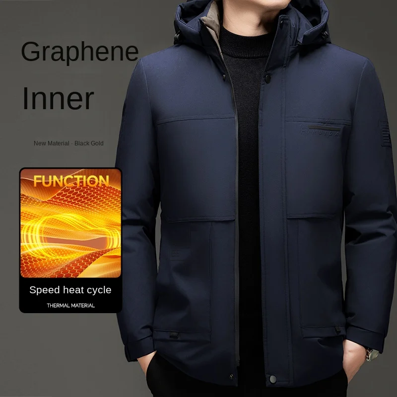 2024 Men\'s Winter Jacket Simple Solid Color Thick Warm Windproof Hooded Down Cotton Jacket Outdoor Cold Resistant Parker Coat